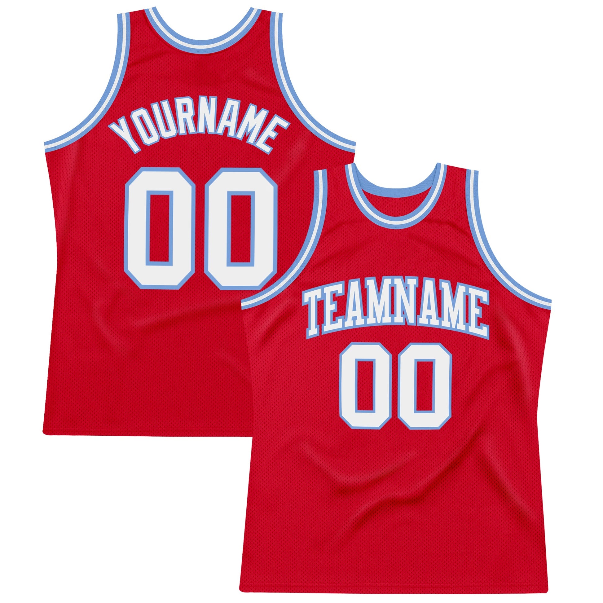 Custom Red White-Light Blue Authentic Throwback Basketball Jersey - Main View