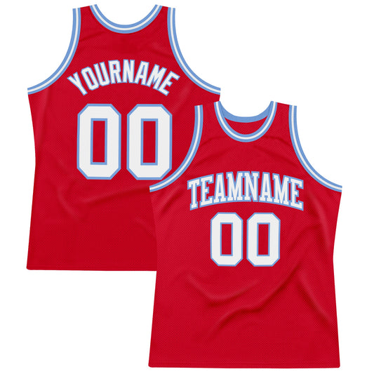 Custom Red White-Light Blue Authentic Throwback Basketball Jersey - Main View