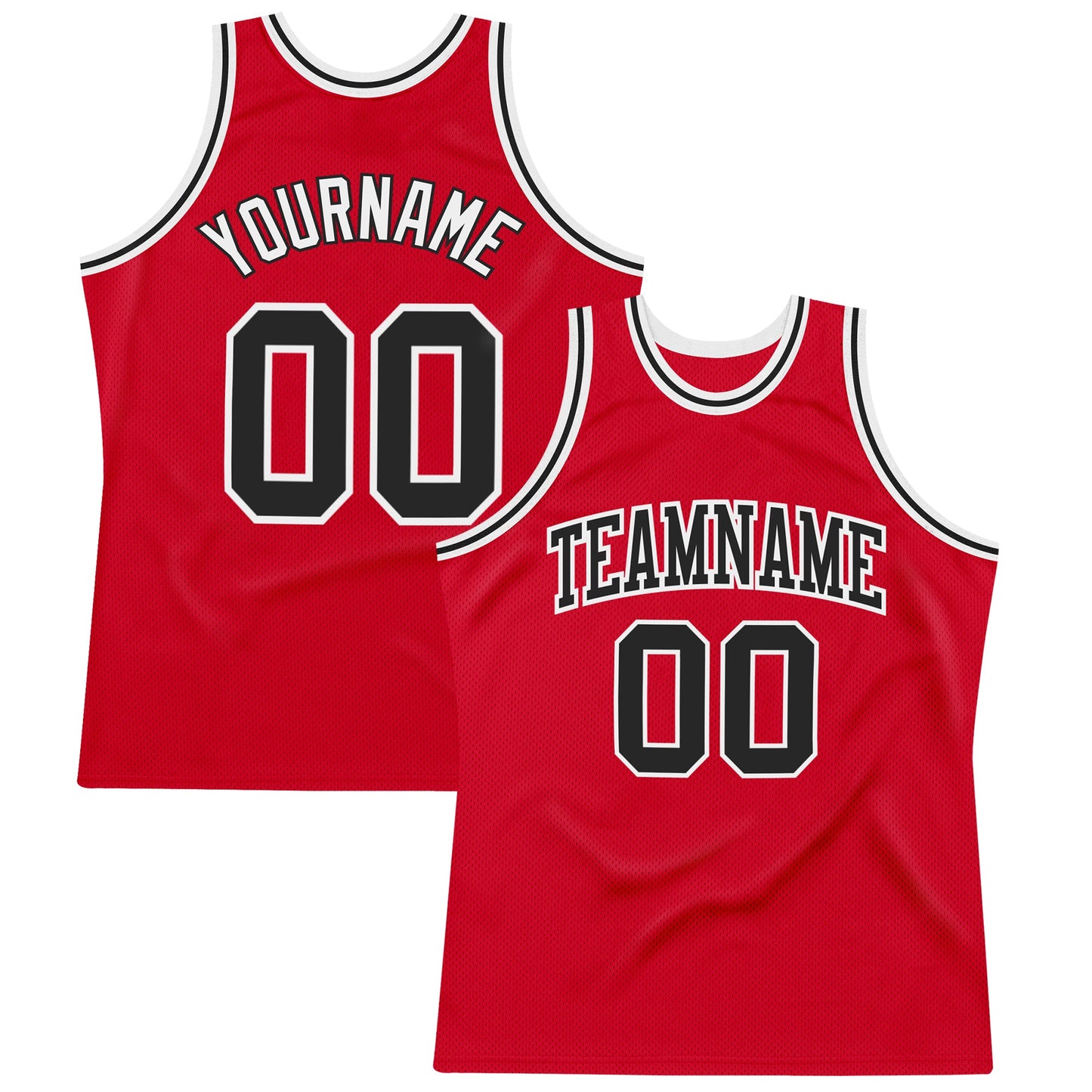 Custom Red Black-White Authentic Throwback Basketball Jersey - Main View