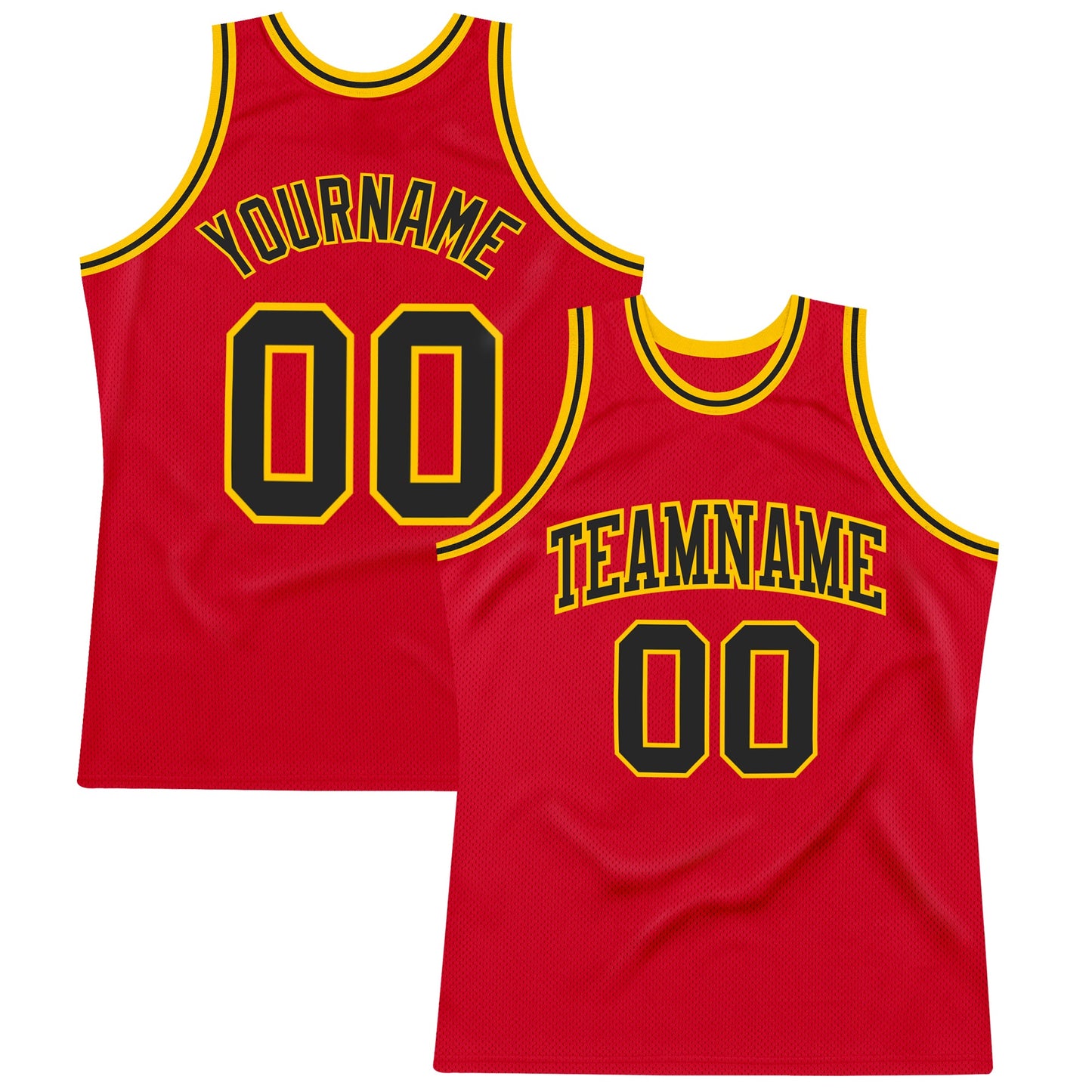 Custom Red Black-Gold Authentic Throwback Basketball Jersey - Main View