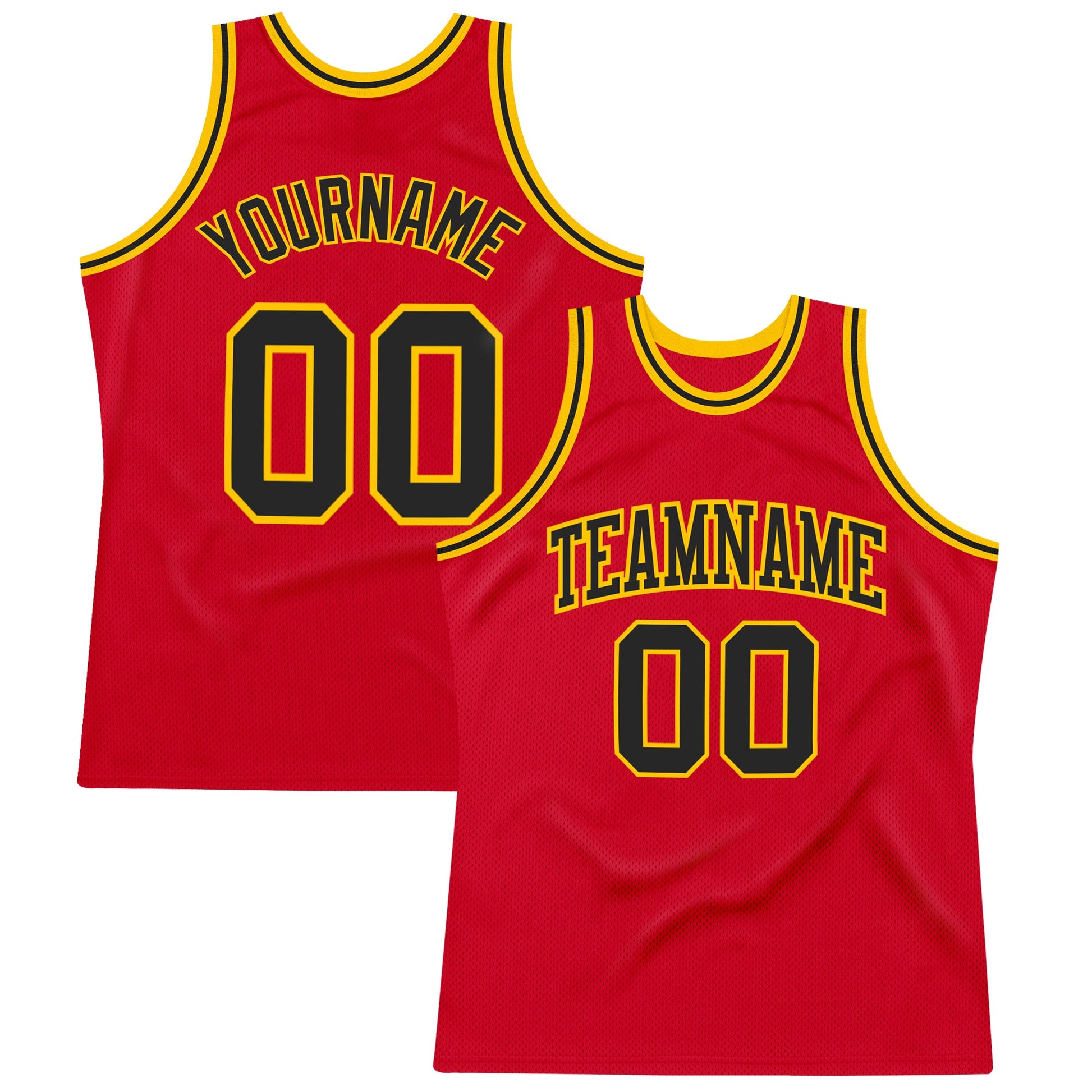 Custom Red Black-Gold Authentic Throwback Basketball Jersey - Main View