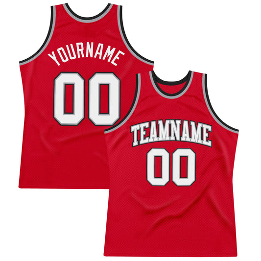 Custom Red White-Black Authentic Throwback Basketball Jersey - Main View