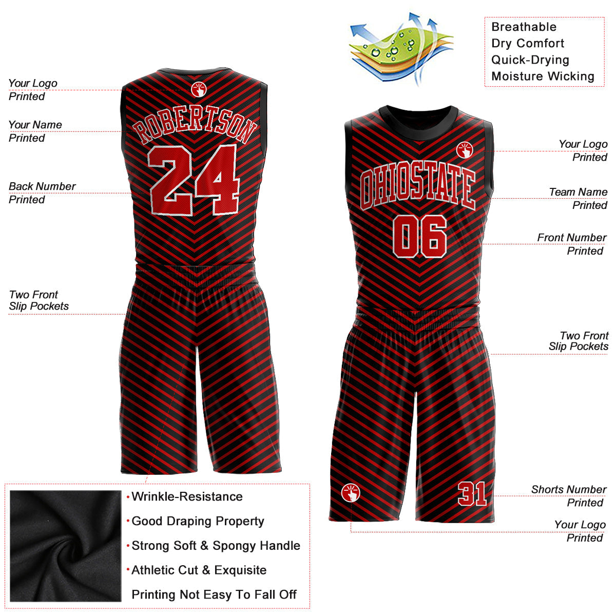 Custom Red Red-Black Round Neck Sublimation Basketball Uniform Jersey view 2
