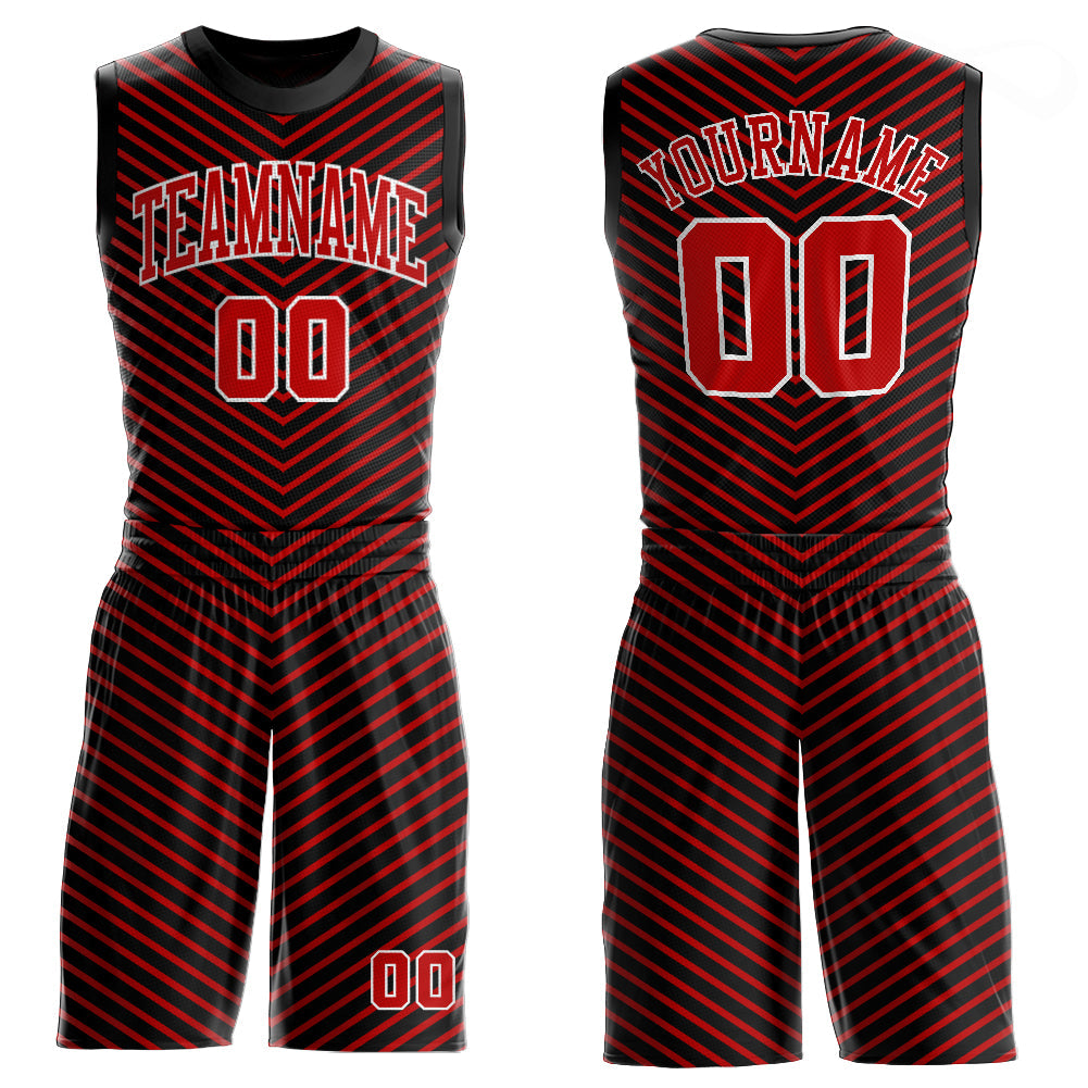 Custom Red Red-Black Round Neck Sublimation Basketball Uniform Jersey - Main View