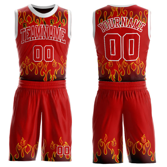 Custom Red Red-Black Flame Round Neck Sublimation Basketball Uniform Jersey - Main View
