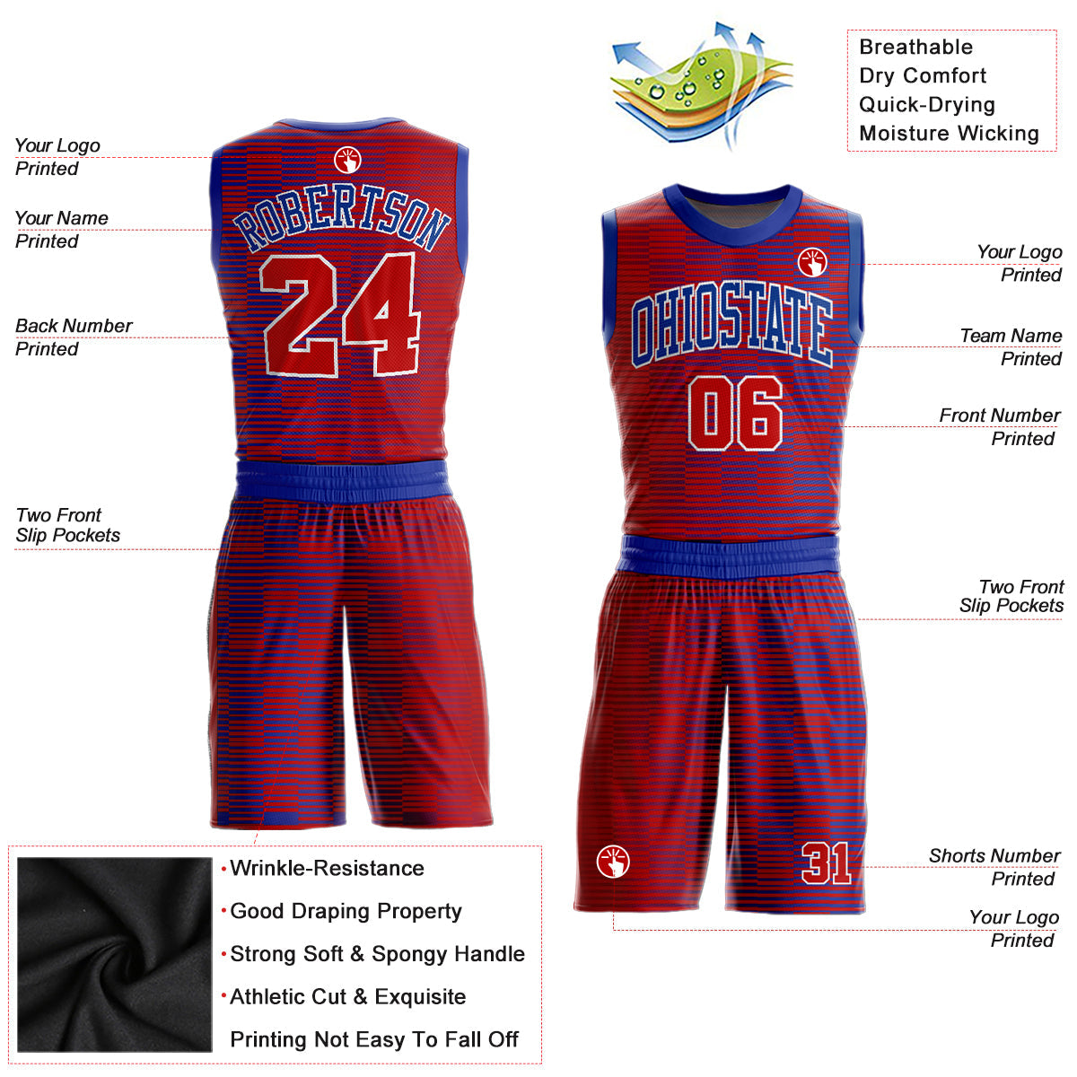 Custom Red Red-Royal Round Neck Sublimation Basketball Uniform Jersey view 2