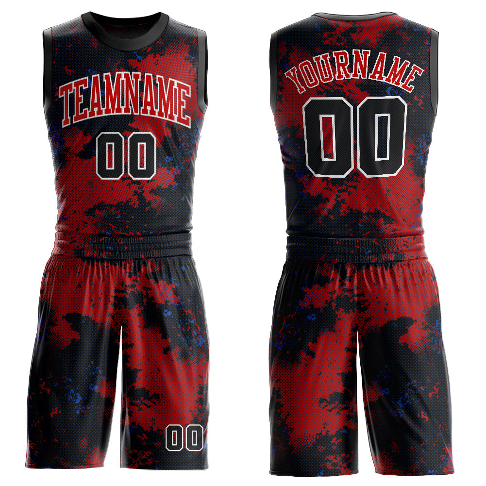 Custom Red Black-White Round Neck Sublimation Basketball Uniform Jersey - Main View