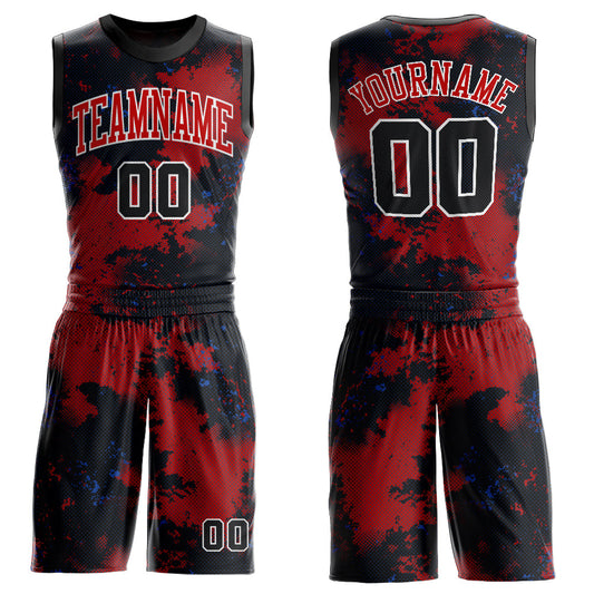 Custom Red Black-White Round Neck Sublimation Basketball Uniform Jersey - Main View