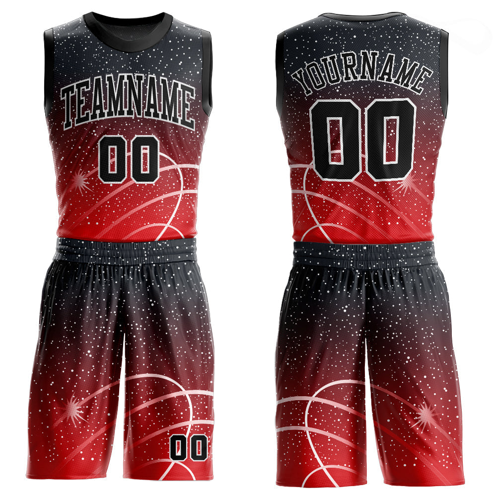 Custom Red Black-White Round Neck Sublimation Basketball Uniform Jersey - Main View