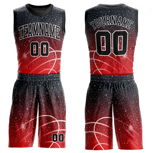 Custom Red Black-White Round Neck Sublimation Basketball Uniform Jersey - Main View