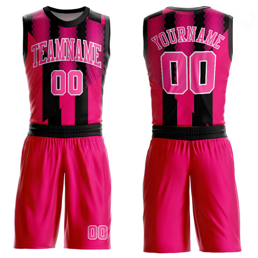 Custom Red Pink-Black Round Neck Sublimation Basketball Uniform Jersey - Main View
