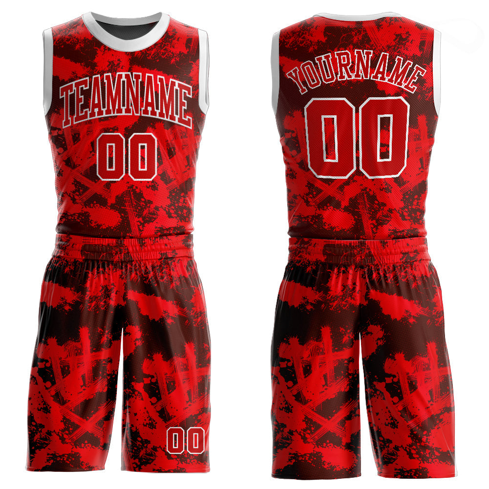 Custom Red Red-Black Round Neck Sublimation Basketball Uniform Jersey - Main View