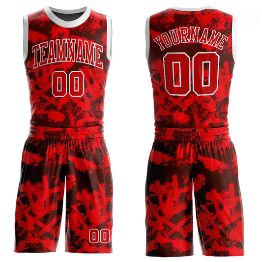 Custom Red Red-Black Round Neck Sublimation Basketball Uniform Jersey - Main View