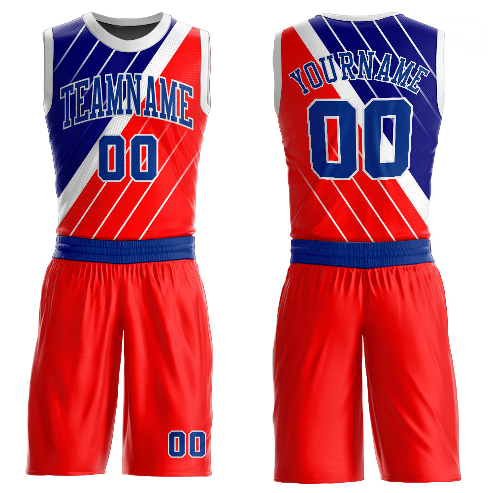 Custom Red Royal-White Round Neck Sublimation Basketball Uniform Jersey - Main View