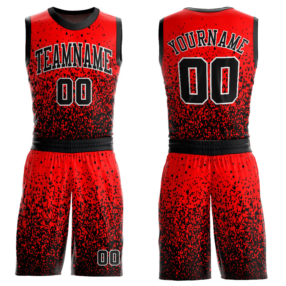 Custom Red Black-White Round Neck Sublimation Basketball Uniform Jersey - Main View