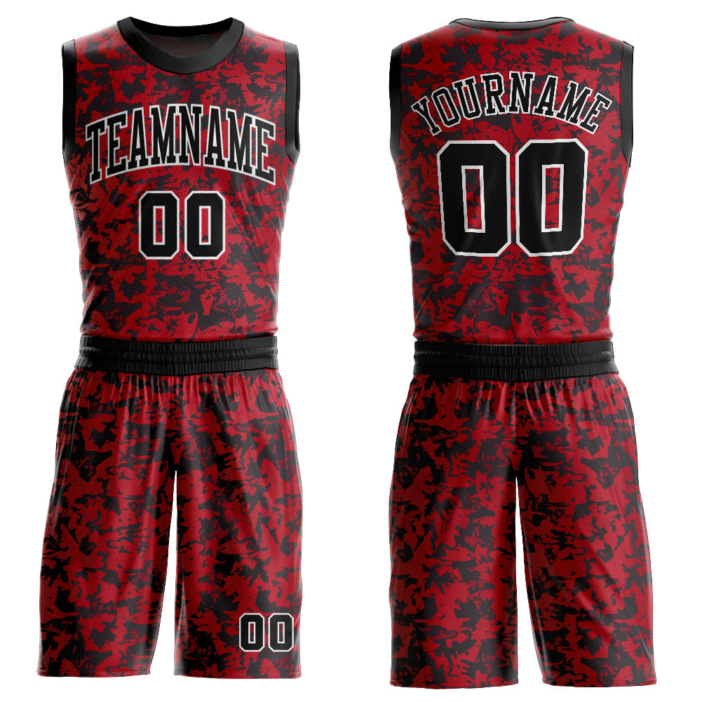 Custom Red Black-White Round Neck Sublimation Basketball Uniform Jersey - Main View
