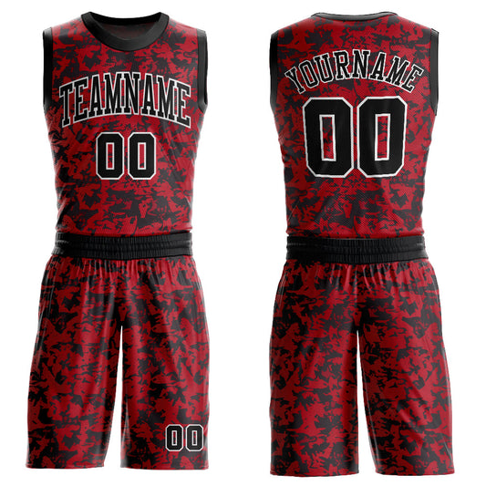 Custom Red Black-White Round Neck Sublimation Basketball Uniform Jersey - Main View