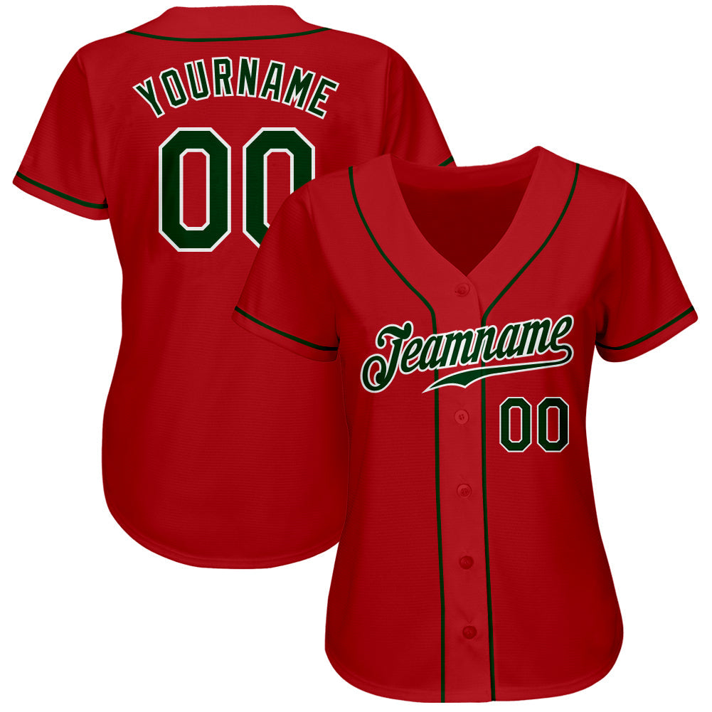 Custom Red Green-White Authentic Baseball Jersey view 2
