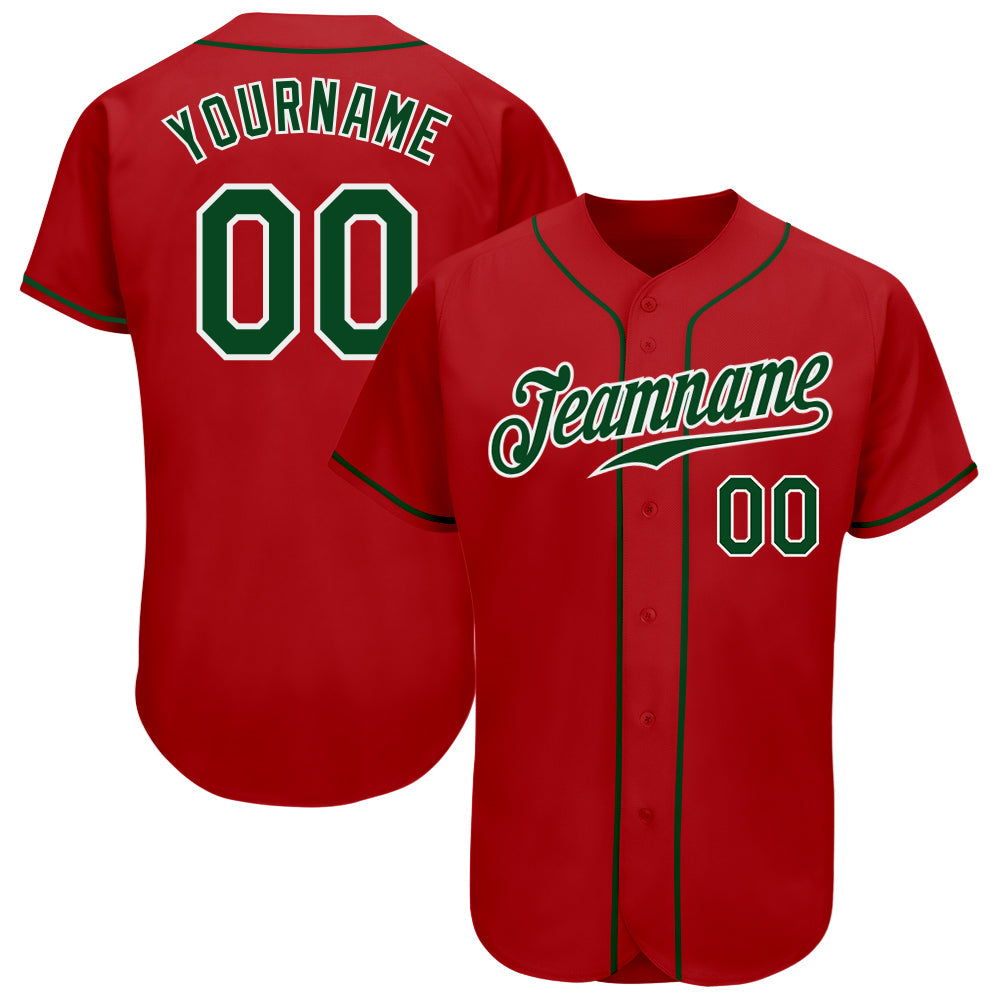 Custom Red Green-White Authentic Baseball Jersey - Main View