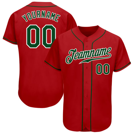 Custom Red Green-White Authentic Baseball Jersey - Main View