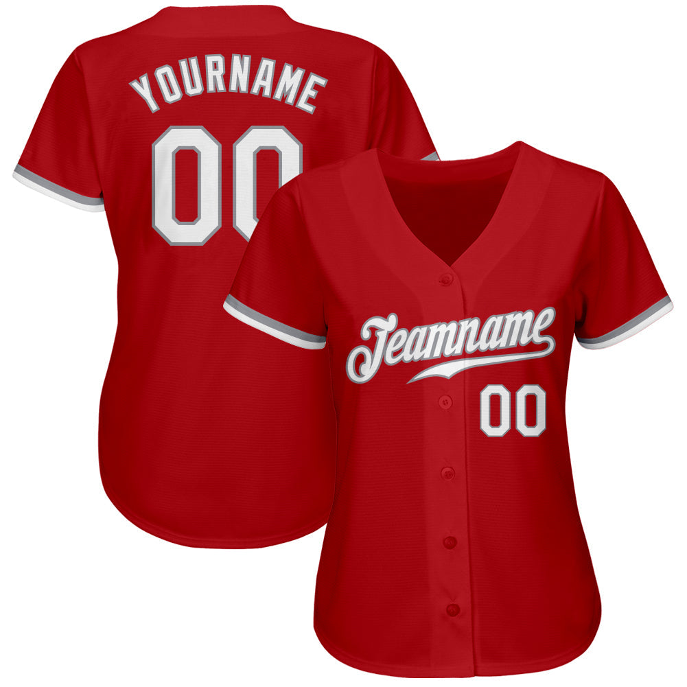 Custom Red White-Gray Authentic Baseball Jersey view 2
