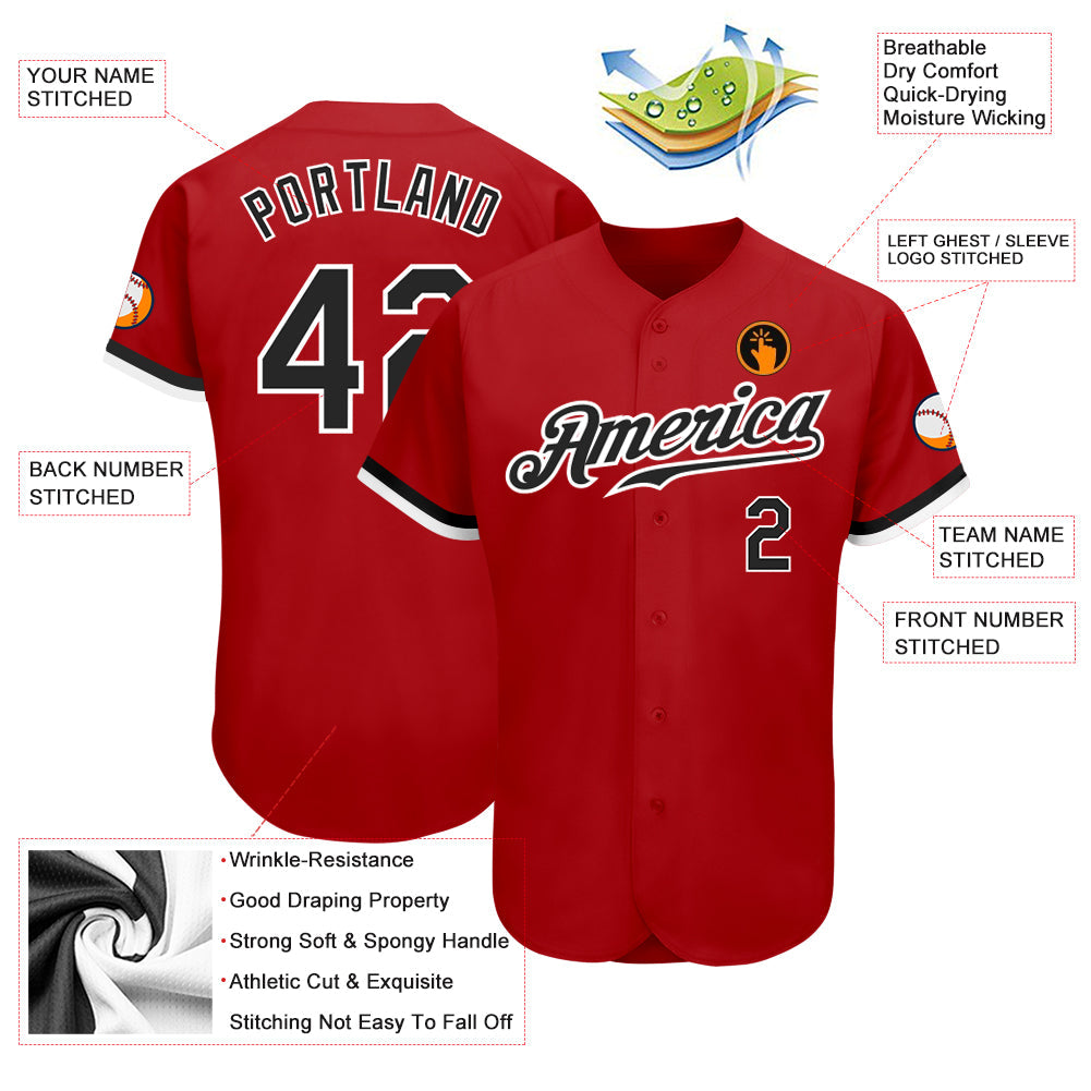 Custom Red Black-White Authentic Baseball Jersey view 3