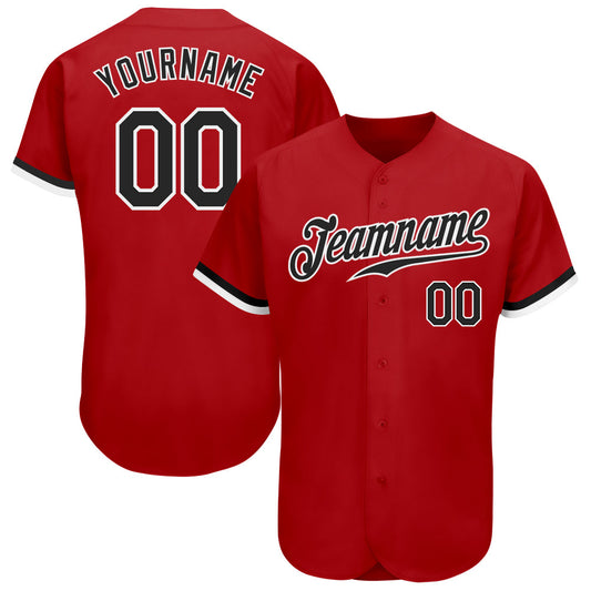 Custom Red Black-White Authentic Baseball Jersey - Main View