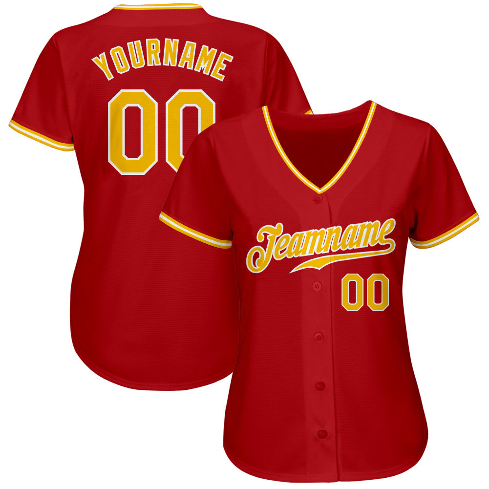 Custom Red Gold-White Authentic Baseball Jersey view 2