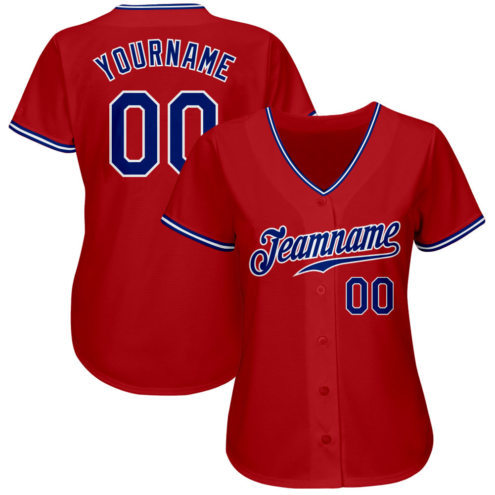 Custom Red Royal-White Authentic Baseball Jersey view 2