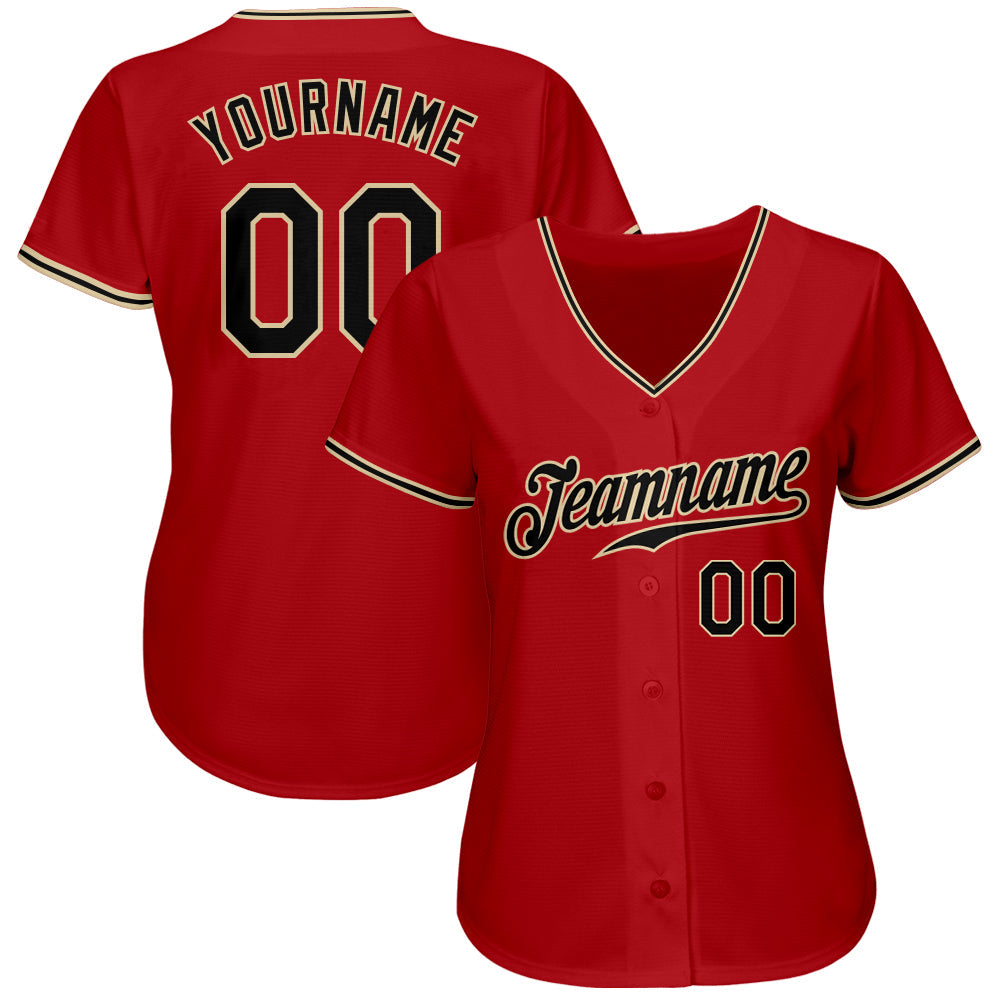 Custom Red Black-City Cream Authentic Baseball Jersey view 2