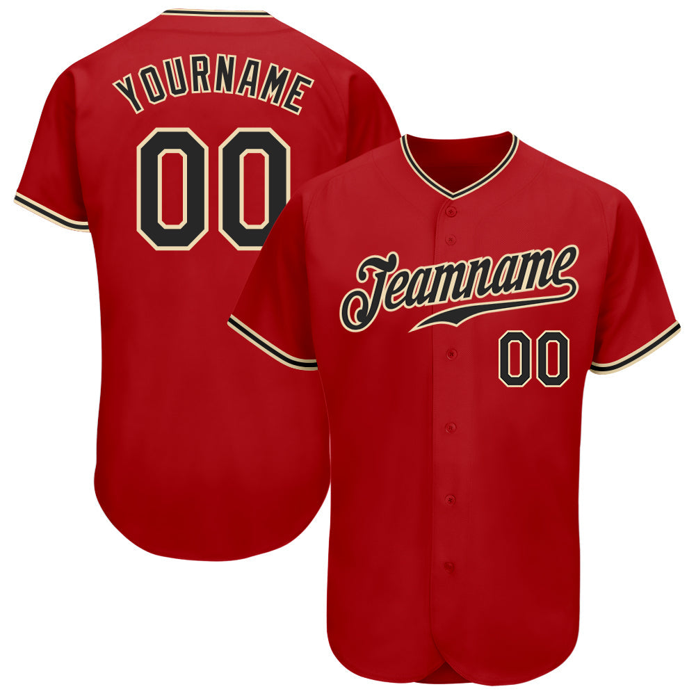 Custom Red Black-City Cream Authentic Baseball Jersey - Main View