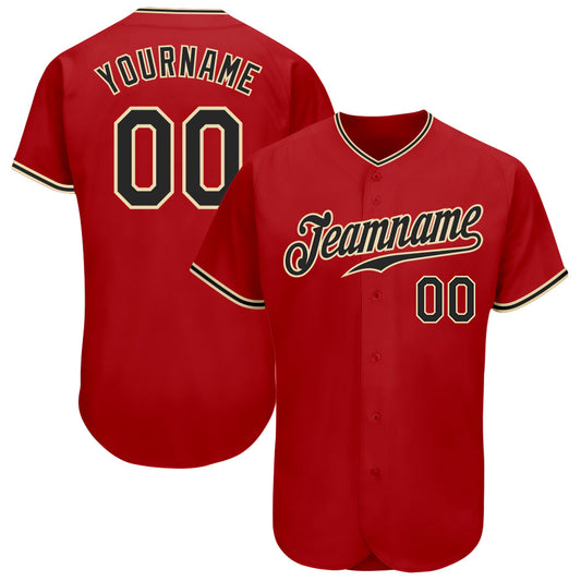Custom Red Black-City Cream Authentic Baseball Jersey - Main View