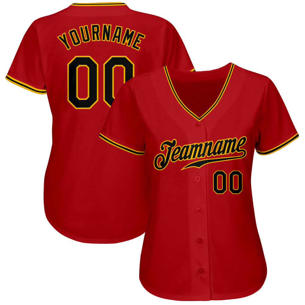 Custom Red Black-Gold Authentic Baseball Jersey view 2