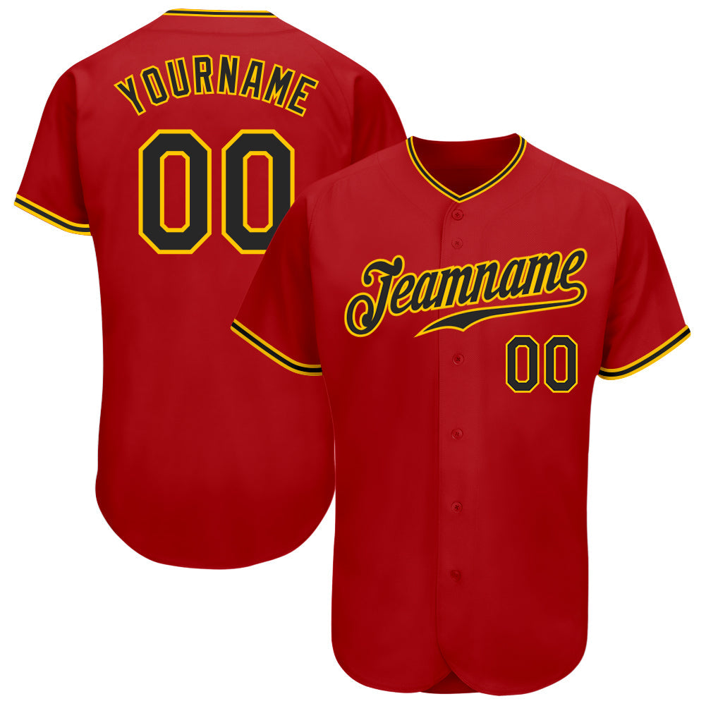 Custom Red Black-Gold Authentic Baseball Jersey - Main View