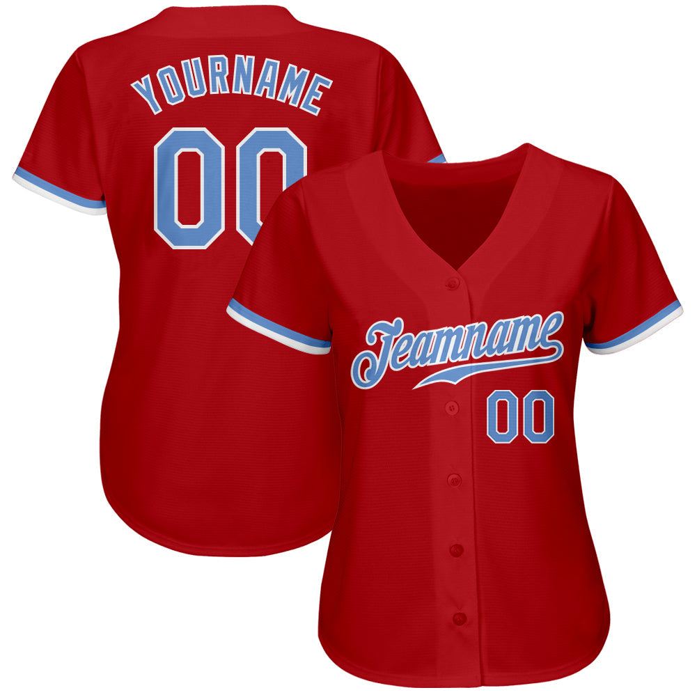 Custom Red Light Blue-White Authentic Baseball Jersey view 2