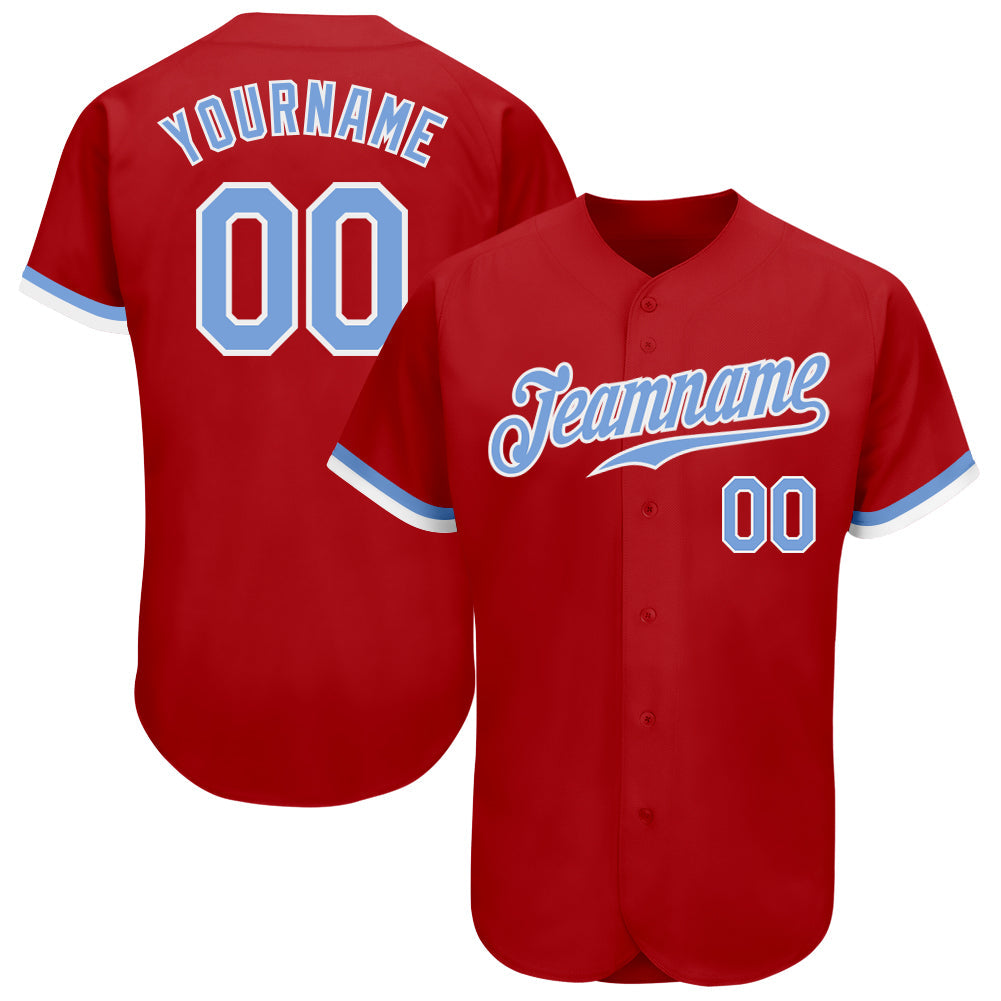 Custom Red Light Blue-White Authentic Baseball Jersey - Main View