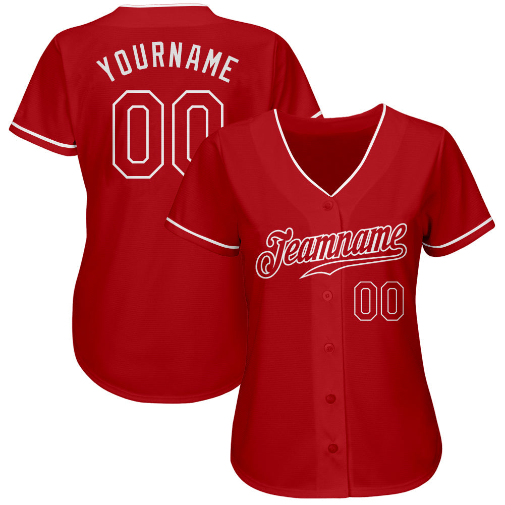 Custom Red Red-White Authentic Baseball Jersey view 3