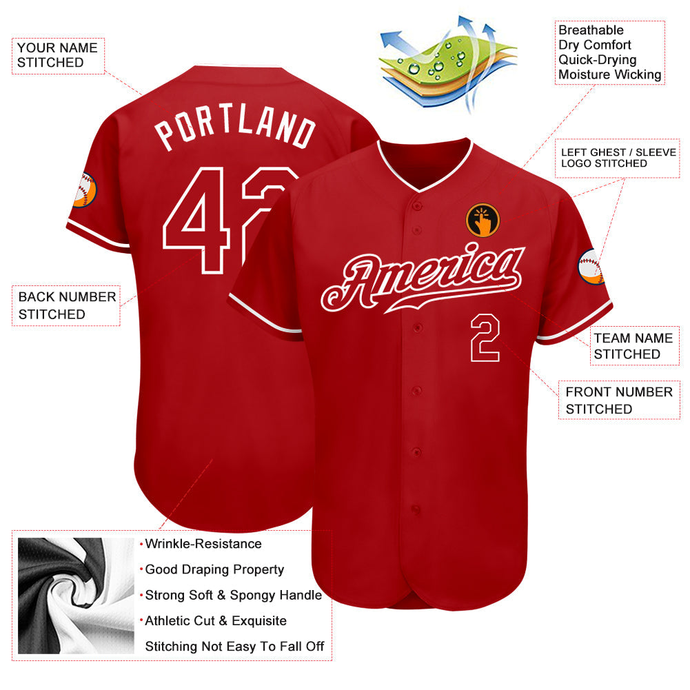 Custom Red Red-White Authentic Baseball Jersey view 4