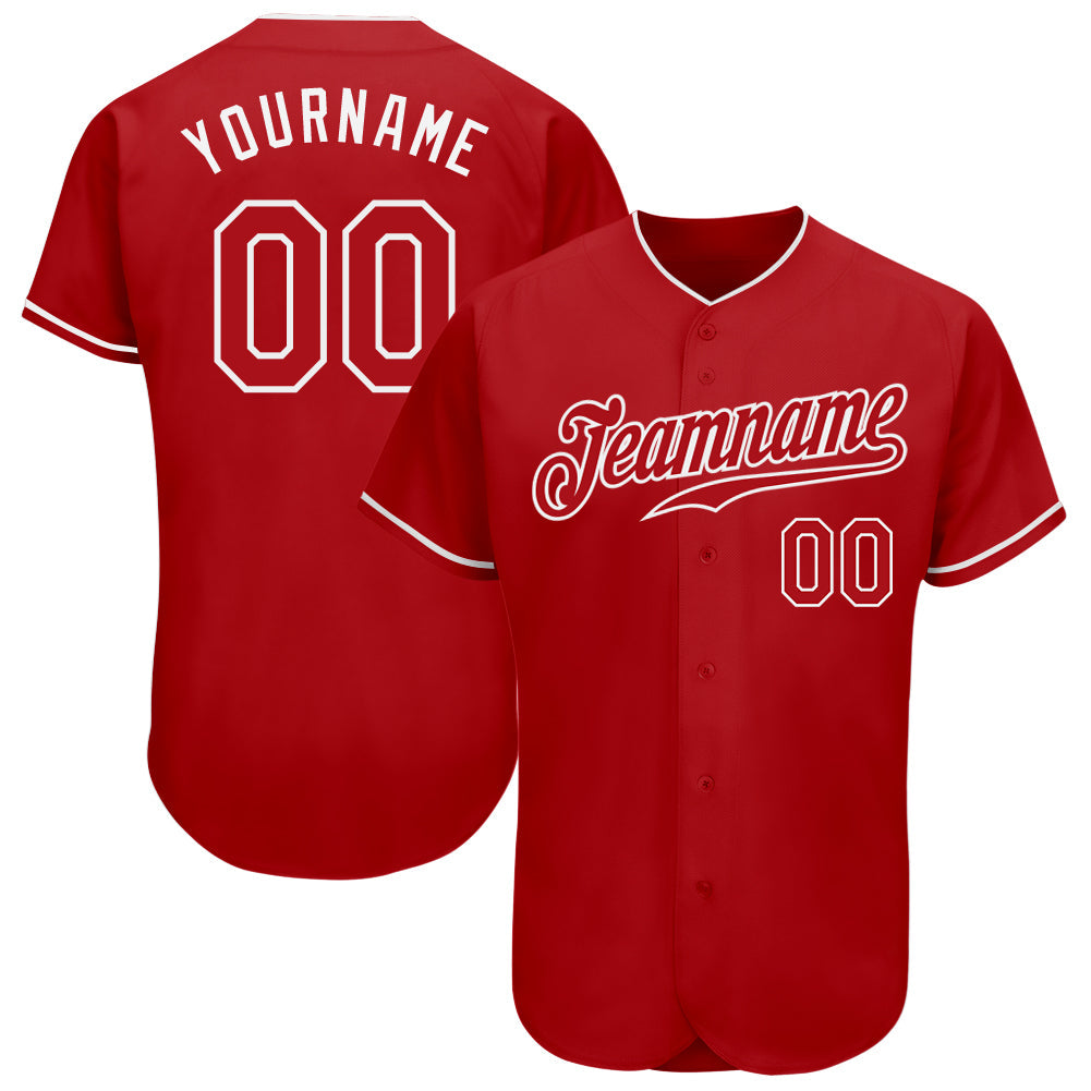 Custom Red Red-White Authentic Baseball Jersey - Main View