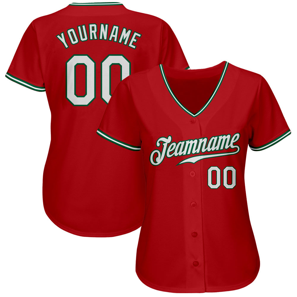 Custom Red White-Kelly Green Authentic Baseball Jersey view 2