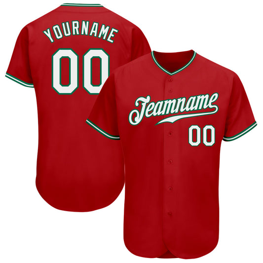 Custom Red White-Kelly Green Authentic Baseball Jersey - Main View