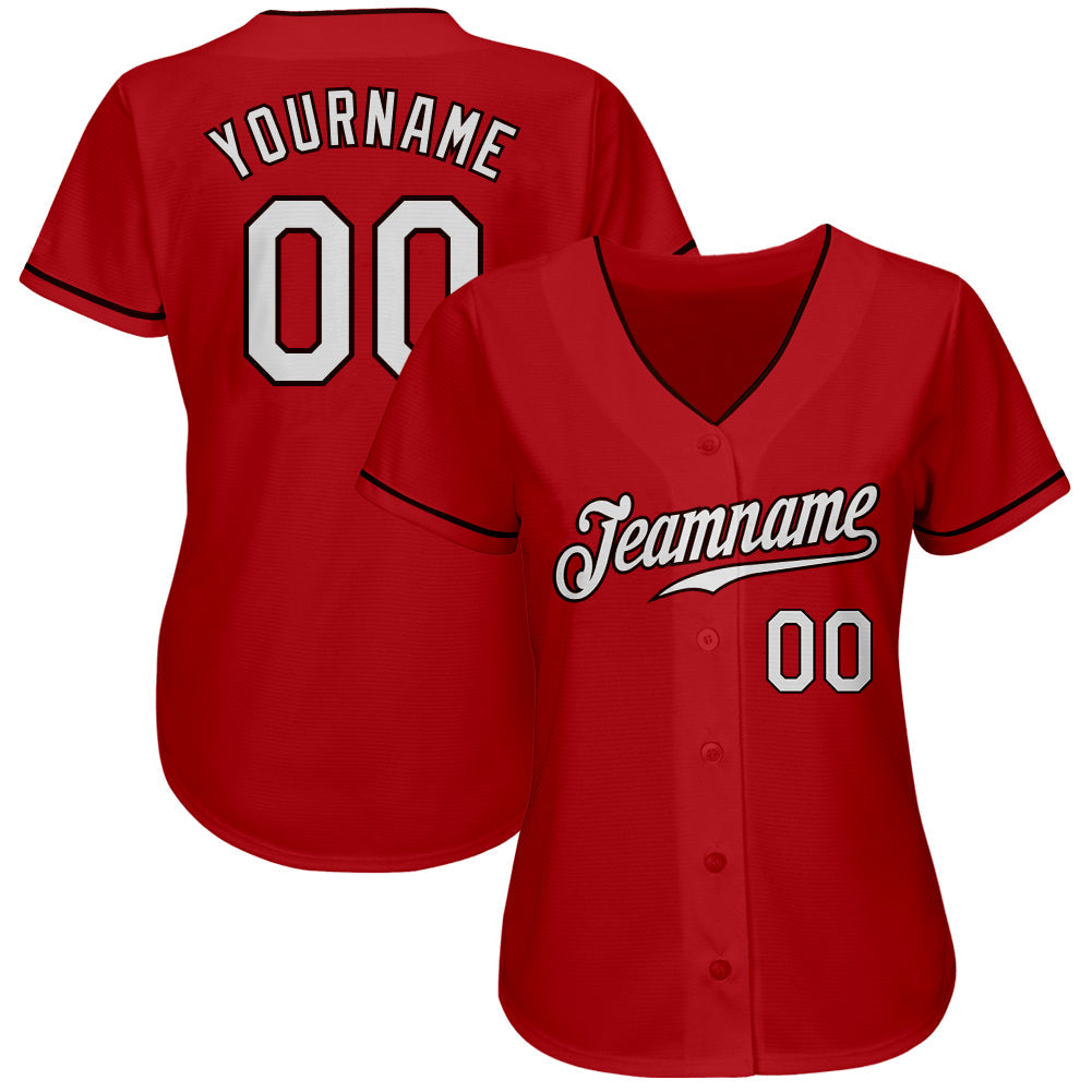 Custom Red White-Brown Authentic Baseball Jersey view 2