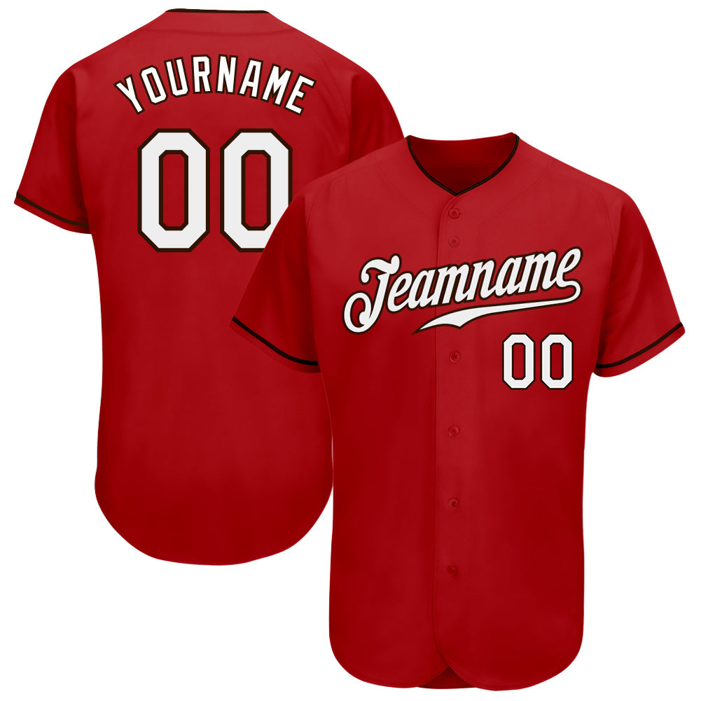 Custom Red White-Brown Authentic Baseball Jersey - Main View