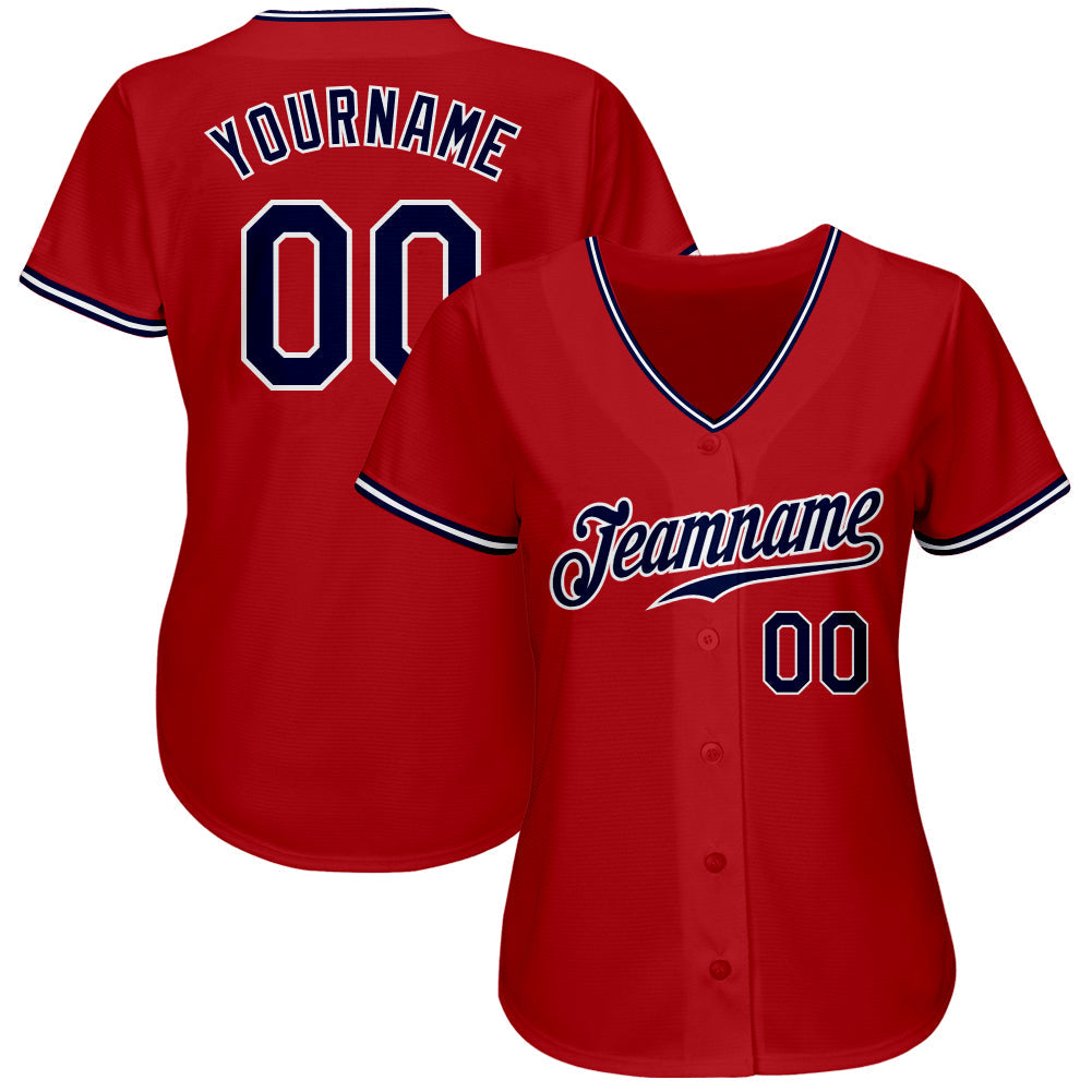 Custom Red White-Navy Authentic Baseball Jersey view 2