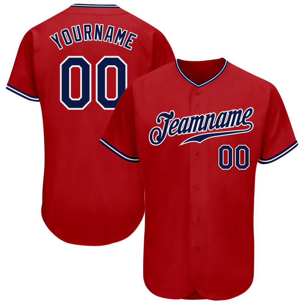 Custom Red White-Navy Authentic Baseball Jersey - Main View