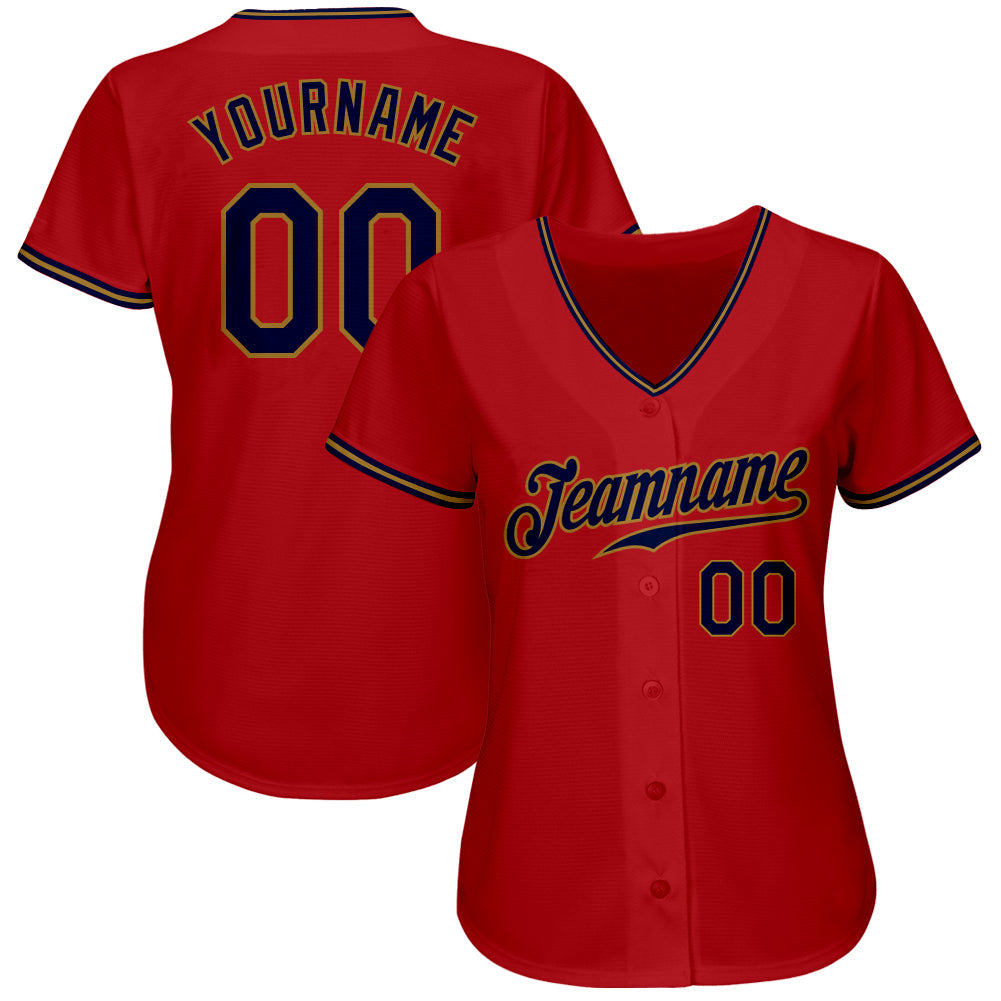 Custom Red Navy-Old Gold Authentic Baseball Jersey view 2