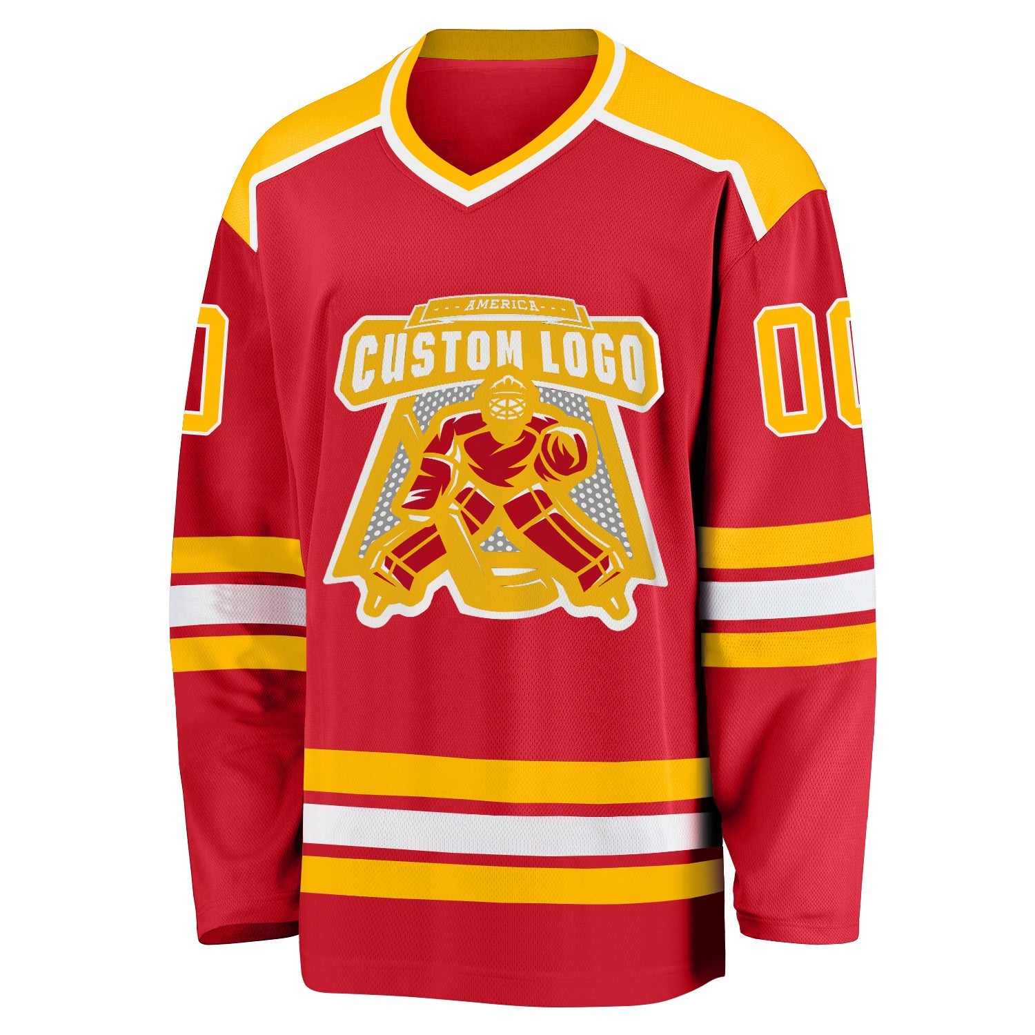 Custom Red Gold-White Hockey Jersey view 2