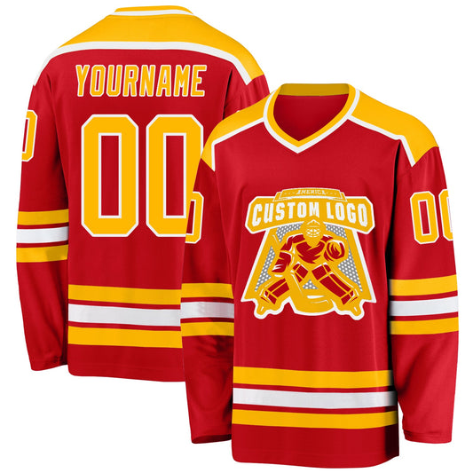 Custom Red Gold-White Hockey Jersey - Main View
