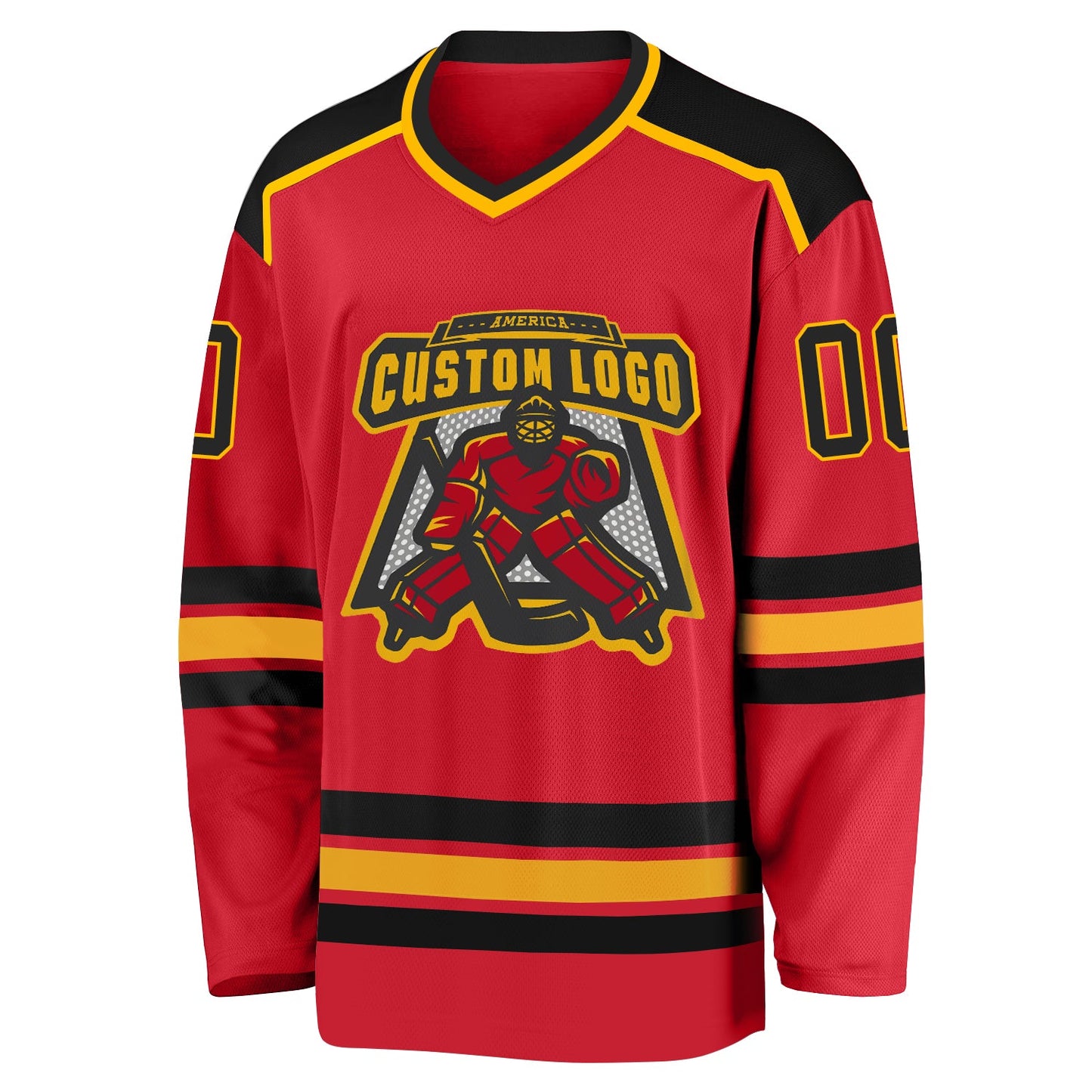 Custom Red Black-Gold Hockey Jersey view 2