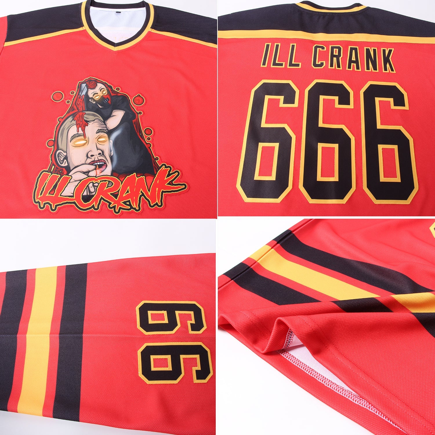 Custom Red Black-Gold Hockey Jersey view 5